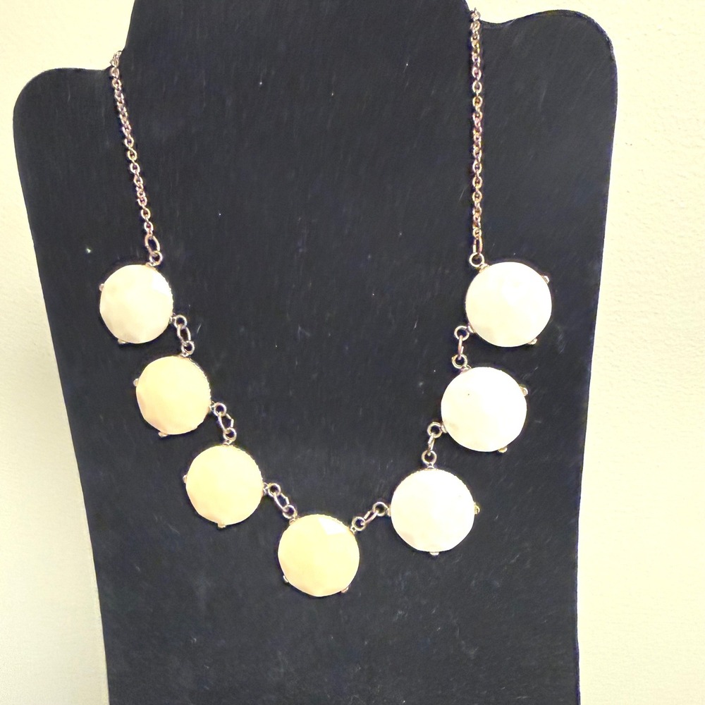 Cream Ivory Faceted Bib Statement Necklace Gold Tone Link Chain 11 Inch Drop